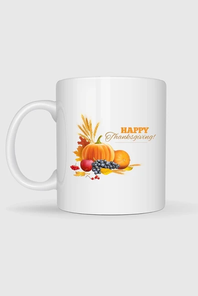 Mutlu Şükran Günü Meyveler Thanksgiving Tasarımlı Kupa Bardak - Resim 2