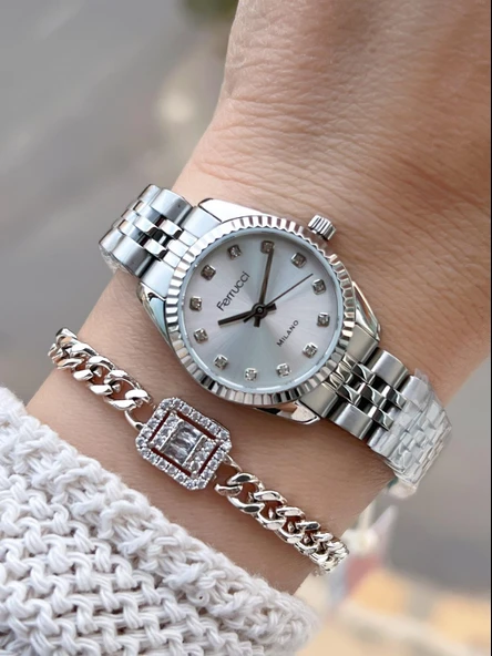 Ferrucci Vintage Mini Çelik Kordon 2 Yıl Garantili Yeni Sezon 30 Mt Suya Dayanıklı Kadın Kol Saati B.03412.M1 ürün görseli