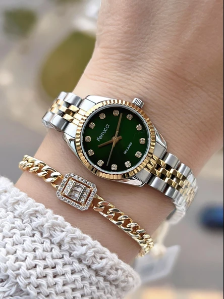 Ferrucci Vintage Mini Çelik Kordon 2 Yıl Garantili Yeni Sezon 30 Mt Suya Dayanıklı Kadın Kol Saati B.03412.M3 ürün görseli