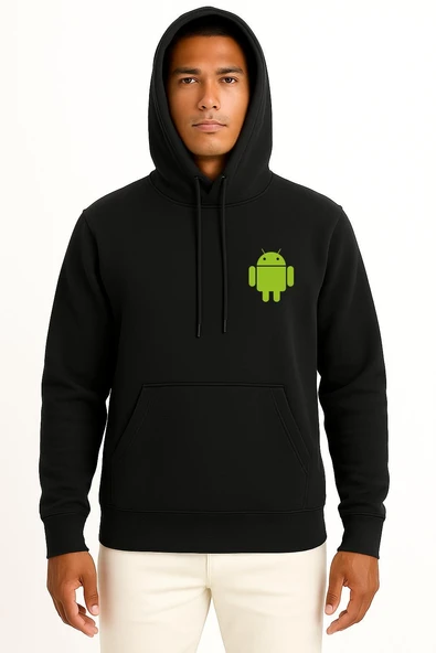 Kapüşonlu Android Logo Cep Tasarımlı Unisex Sweatshirt - Resim 11