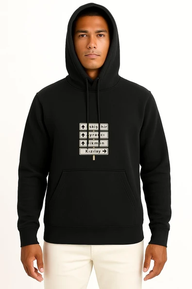 Kapüşonlu Ankara Kızılay Tabelası Göğüs Tasarımlı Unisex Sweatshirt - Resim 11