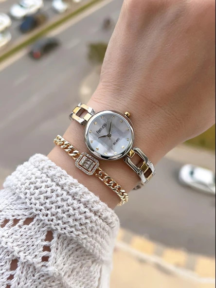 Ferrucci Vintage Mini Çelik Kordon 2 Yıl Garantili Yeni Sezon 30 Mt Suya Dayanıklı Kadın Kol Saati B.03644.M3 - Resim 2