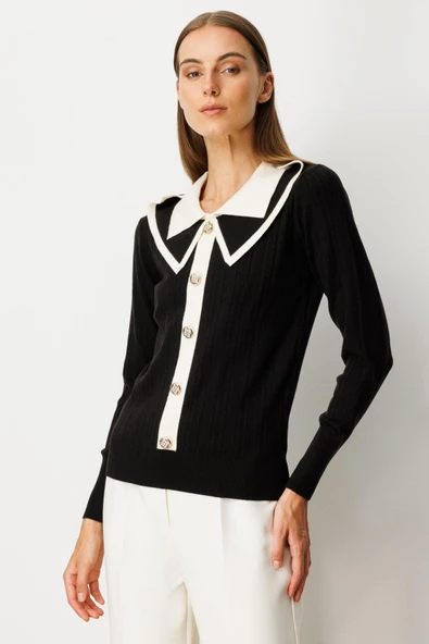 66460 ONTEKS ÖNÜ DÜĞMELİ YAKALI TRİKO KAZAK - Resim 7