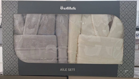 Özdilek Colourist Gri-Krem Aile Seti / Bornoz Takımı %100 Pamuk Beden L-XL ürün görseli 1