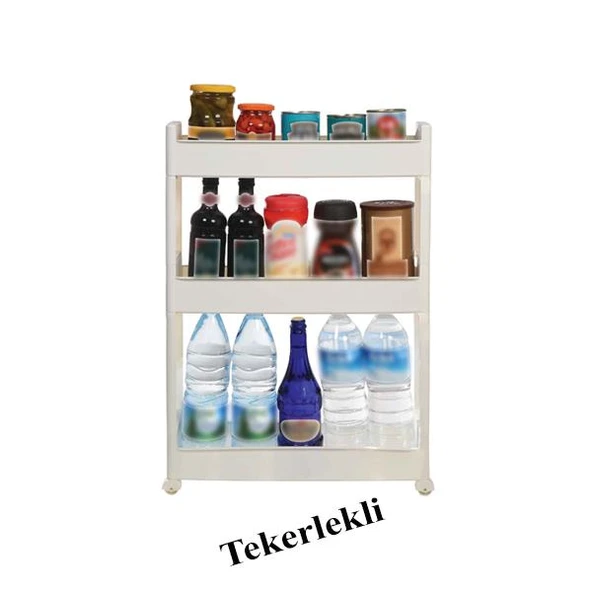 Slim Organizer 3 Katlı Plastik Banyo / Mutfak Düzenleyici Raf – Beyaz (49,5 × 14 × 80 cm) - Resim 5