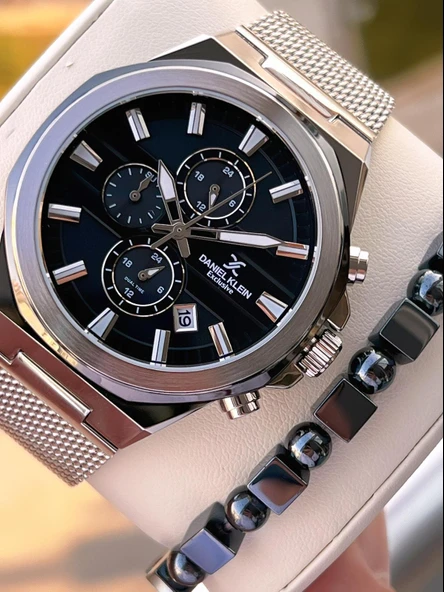 Daniel Klein Erkek Kol Saati 30 Metre Suya Dayanıklı Çelik Kordon + Bileklik Hediyeli  VS.BLKT.0684 ürün görseli