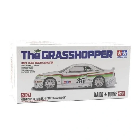 Mini GT 1/64 Nissan Skyline GT-R (R34) TAMIYA x KAIDO HOUSE ''The GRASSHOPPER'' V1 - Resim 3