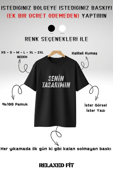Kişiye Özel Baskı (Kendin Tasarla) Baskılı %100 Pamuk Bisiklet Yaka Relax Kesim T-Shirt ürün görseli 1