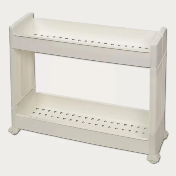 Slim Organizer 2 Katlı Plastik Banyo / Mutfak Düzenleyici Raf – Beyaz (49,5 × 14 × 45 cm) ürün görseli