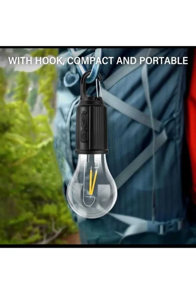 Taşınabilir Şarjlı Led Ampül Outdoor Kamp Bahçe Lambası 10w Askılı Kırılmaz Led Işık - Resim 3