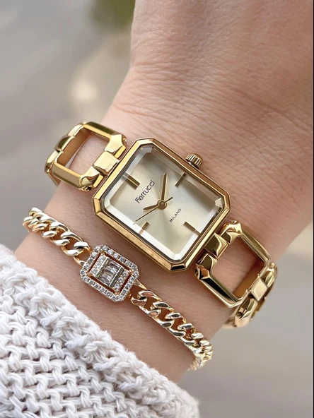 Ferrucci Vintage Mini Çelik Kordon 2 Yıl Garantili Yeni Sezon 30 Mt Suya Dayanıklı Kadın Kol Saati B.03603.4 ürün görseli