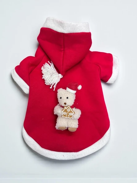 Bear Snow Kırmızı Xmas Kedi Kıyafeti | Kapüşonlu Polar Noel Sweatshirt | Küçük Irklar İçin - Resim 4