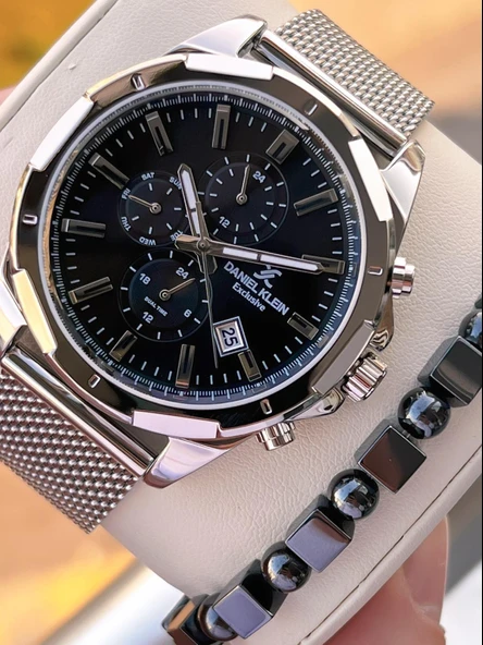 Daniel Klein Erkek Kol Saati 30 Metre Suya Dayanıklı Çelik Kordon + Bileklik Hediyeli  VS.BLKT.0685 ürün görseli