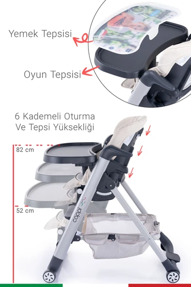 Prego Cappi Yükseklik Kademeli Sırt Kısmı Yatabilir Mama Sandalyesi - Resim 5