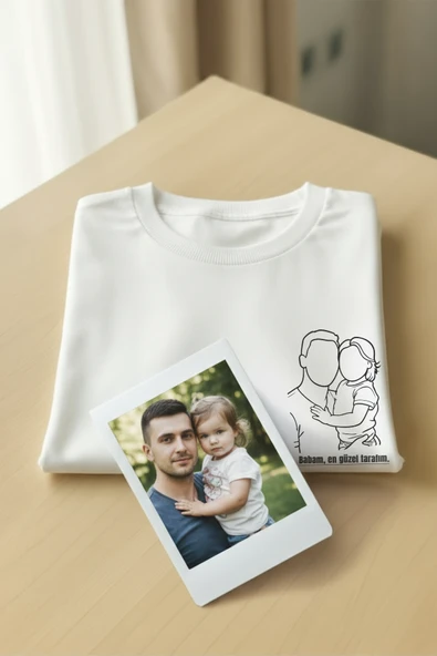 Çizgisel Kişiye Özel Fotoğraf Çizim Baskılı T-Shirt ürün görseli 1