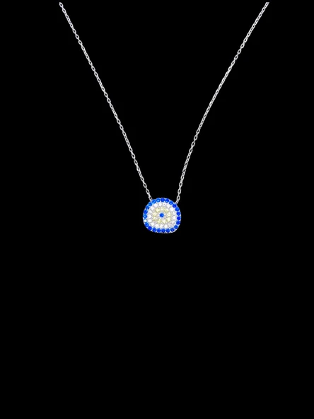 925 Ayar İthal Gümüş Mavi Nazar Boncuğu Model Kolye | Zirkon Taşlı Kare Form | Şık ve Parlak Tasarım ürün görseli 1