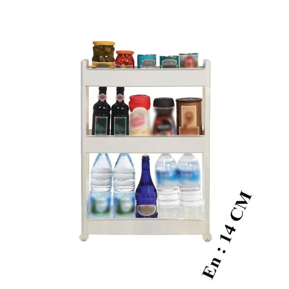 Slim Organizer 3 Katlı Plastik Banyo / Mutfak Düzenleyici Raf – Beyaz (49,5 × 14 × 80 cm) - Resim 4