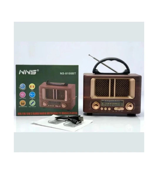 Nns Ns-8108 Bt Taşınabilir Nostaljik Radyo Bluetooth Hoparlör Mp3 Çalar - Resim 2