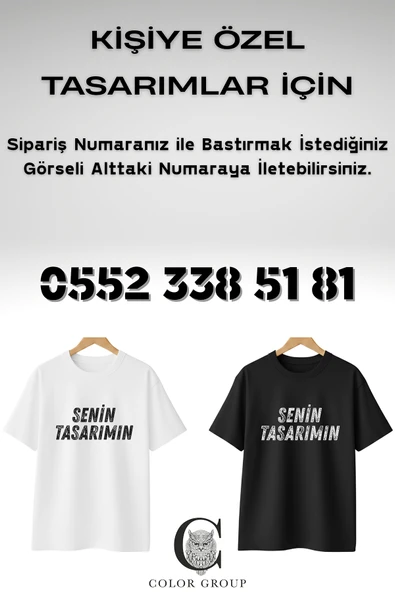 Kişiye Özel Baskı (Kendin Tasarla) Baskılı %100 Pamuk Bisiklet Yaka Relax Kesim T-Shirt - Resim 4