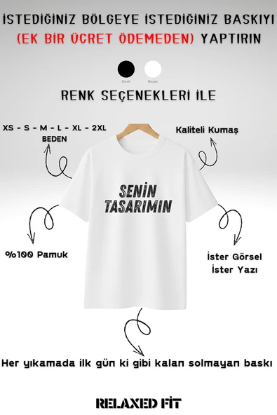 Kişiye Özel Baskı (Kendin Tasarla) Baskılı %100 Pamuk Bisiklet Yaka Relax Kesim T-Shirt ürün görseli 1