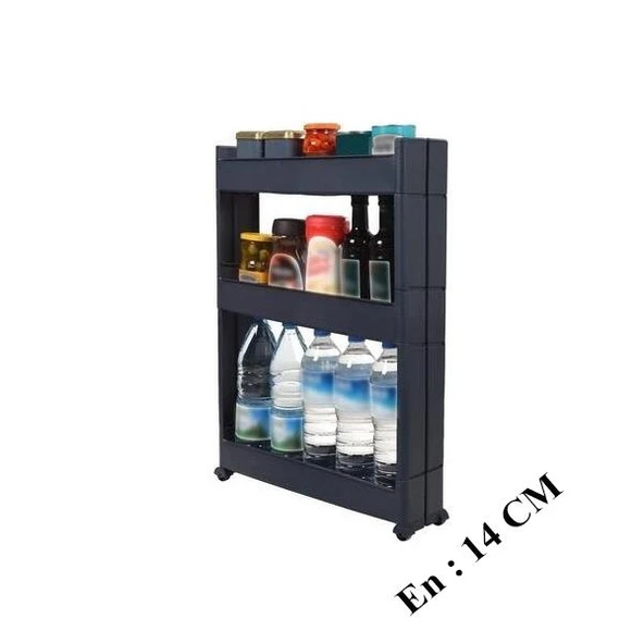 Slim Organizer 3 Katlı Plastik Banyo / Mutfak Düzenleyici Raf – Antrasit (49,5 × 14 × 80 cm) - Resim 5
