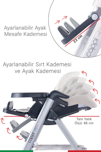 Prego Cappi Yükseklik Kademeli Sırt Kısmı Yatabilir Mama Sandalyesi - Resim 2