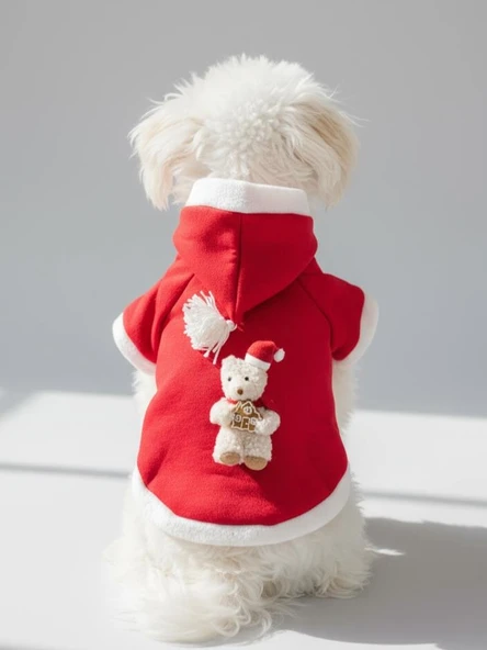 Snow Bear Kırmızı Xmas Köpek Kıyafeti | Kapüşonlu Polar Noel Sweatshirt | Küçük Irklar İçin - Resim 10