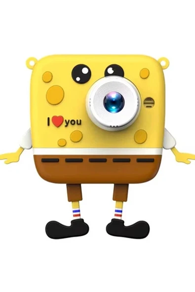 Sünger Bob Tasarımlı Yeni Nesil Çocuk Dijital Mini Fotoğraf Makinesi Çift Kamera ürün görseli