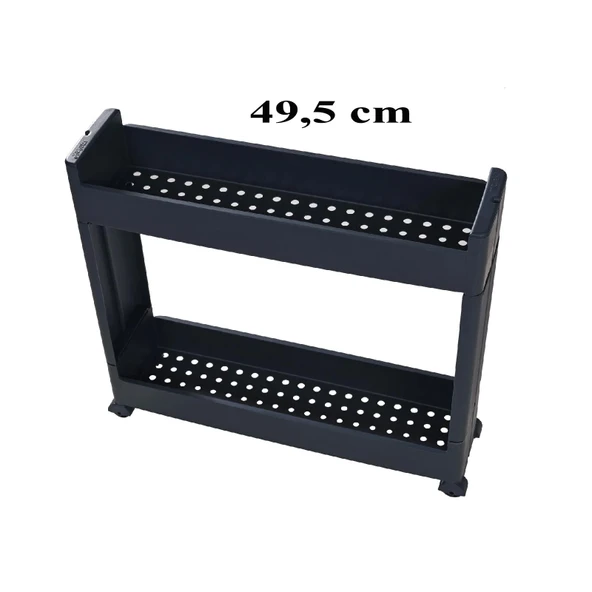 Slim Organizer 2 Katlı Plastik Banyo / Mutfak Düzenleyici Raf – Antrasit (49,5 × 14 × 45 cm) - Resim 2
