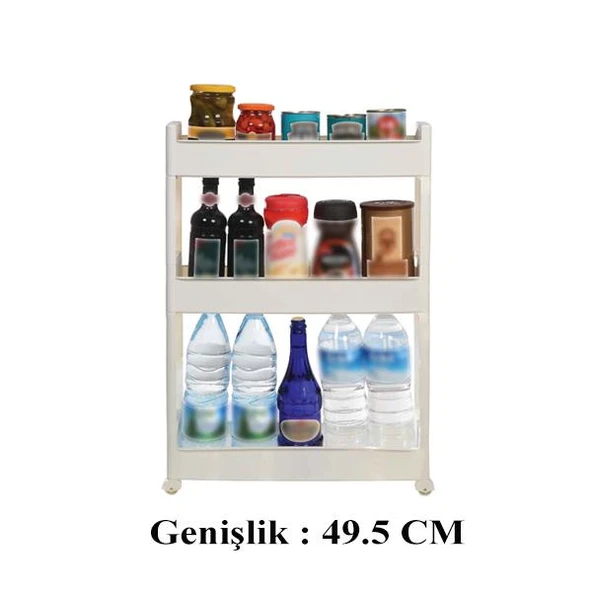 Slim Organizer 3 Katlı Plastik Banyo / Mutfak Düzenleyici Raf – Beyaz (49,5 × 14 × 80 cm) - Resim 2