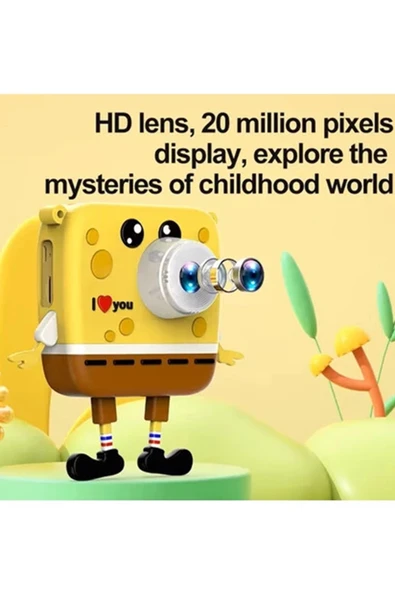 Sünger Bob Tasarımlı Yeni Nesil Çocuk Dijital Mini Fotoğraf Makinesi Çift Kamera - Resim 3