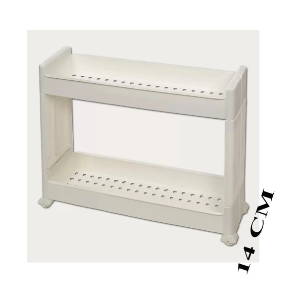 Slim Organizer 2 Katlı Plastik Banyo / Mutfak Düzenleyici Raf – Beyaz (49,5 × 14 × 45 cm) - Resim 4