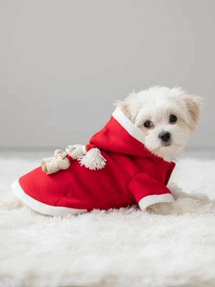 Snow Bear Kırmızı Xmas Köpek Kıyafeti | Kapüşonlu Polar Noel Sweatshirt | Küçük Irklar İçin - Resim 8