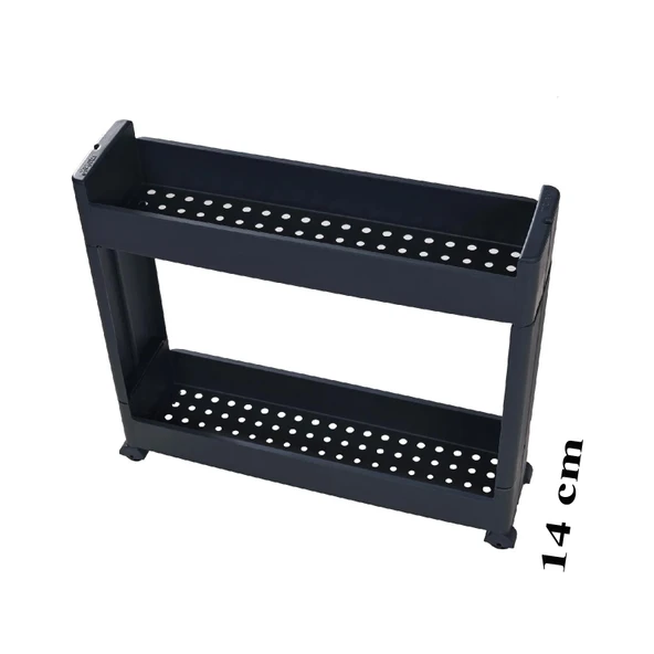 Slim Organizer 2 Katlı Plastik Banyo / Mutfak Düzenleyici Raf – Antrasit (49,5 × 14 × 45 cm) - Resim 4