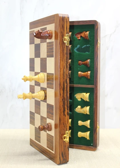 Mıknatıs Taşlı Ahşap Katlanabilir Kutulu Satranç Oyunu 40 Cm G225 - Resim 3