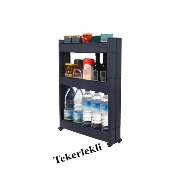 Slim Organizer 3 Katlı Plastik Banyo / Mutfak Düzenleyici Raf – Antrasit (49,5 × 14 × 80 cm) - Resim 2