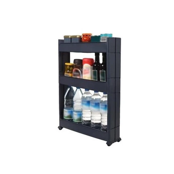 Slim Organizer 3 Katlı Plastik Banyo / Mutfak Düzenleyici Raf – Antrasit (49,5 × 14 × 80 cm) ürün görseli 1