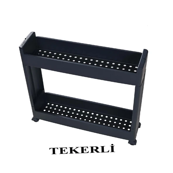 Slim Organizer 2 Katlı Plastik Banyo / Mutfak Düzenleyici Raf – Antrasit (49,5 × 14 × 45 cm) - Resim 5