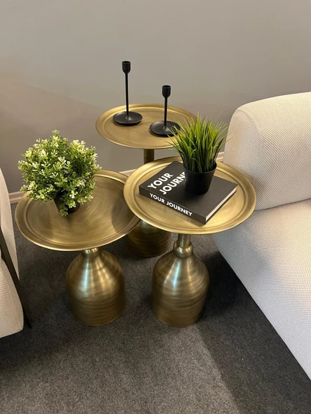 Ros 3 lü Gold eskitme zigon sehpa ürün görseli