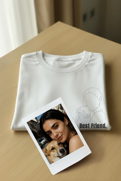Çizgisel Kişiye Özel Fotoğraf Çizim Baskılı T-Shirt ürün görseli 1