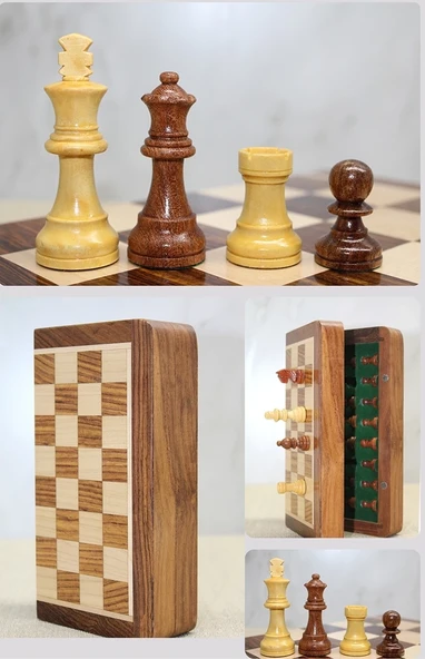 Özel Vernikli Mıknatıs Taşlı Ahşap Katlanabilir Kutulu Satranç Oyunu 17.5 Cm G221 ürün görseli