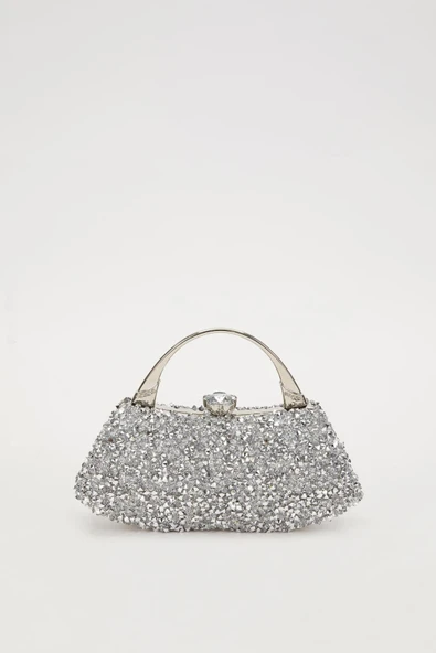 Mini Gümüş Taşlı Abiye El Çantası 930184 - Resim 3
