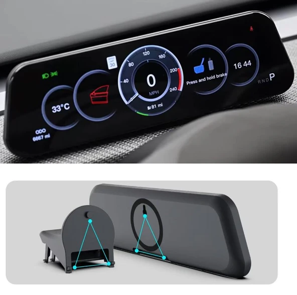 Tesla Model Y ve 3 Uyumlu Heads-Up Display Monitör 9,6'' - Resim 3