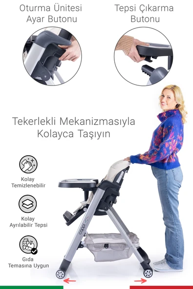 Prego Cappi Yükseklik Kademeli Sırt Kısmı Yatabilir Mama Sandalyesi - Resim 6