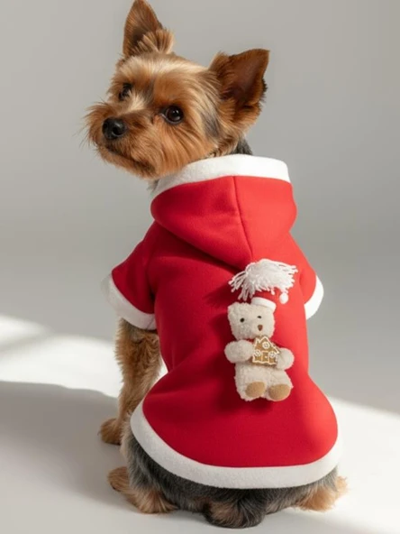 Snow Bear Kırmızı Xmas Köpek Kıyafeti | Kapüşonlu Polar Noel Sweatshirt | Küçük Irklar İçin - Resim 7