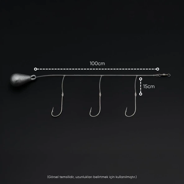 3 İğneli Kurşunlu Beden Takımı - Dip Beden Oltası - Fırdöndülü - 10 gr - Resim 2