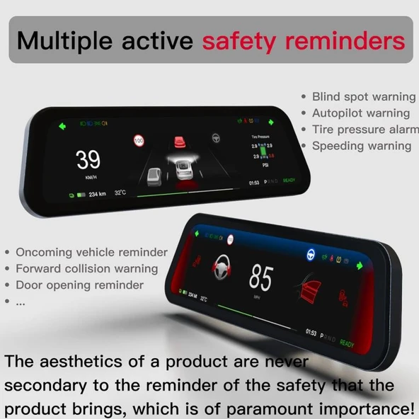 Tesla Model Y ve 3 Uyumlu Heads-Up Display Monitör 9,6'' - Resim 4