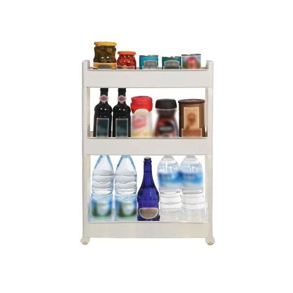 Slim Organizer 3 Katlı Plastik Banyo / Mutfak Düzenleyici Raf – Beyaz (49,5 × 14 × 80 cm) ürün görseli