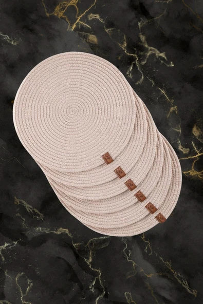 Vos Versa Amerikan Servis Tekli Supla Lux Sunum Tabak Altlığ - Yuvarlak Bej VVHM0039 - Resim 6