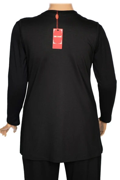 Hesna Kadın Alçin Büyük Beden 2 İp Kristal Taşlı Cepli Siyah Yelek - Resim 4